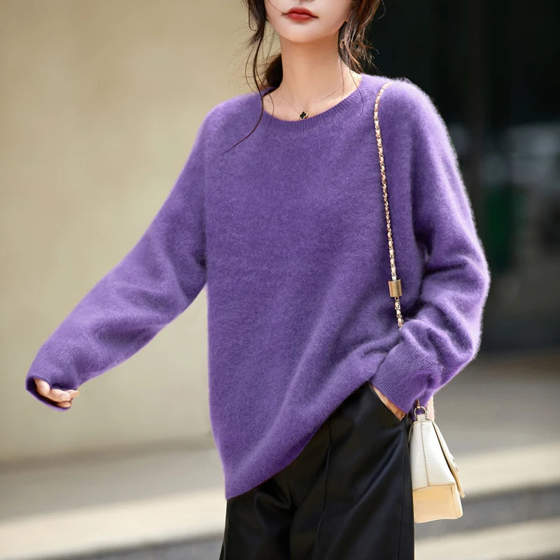 Elegant Pure Cashmere Round Neck Sweater