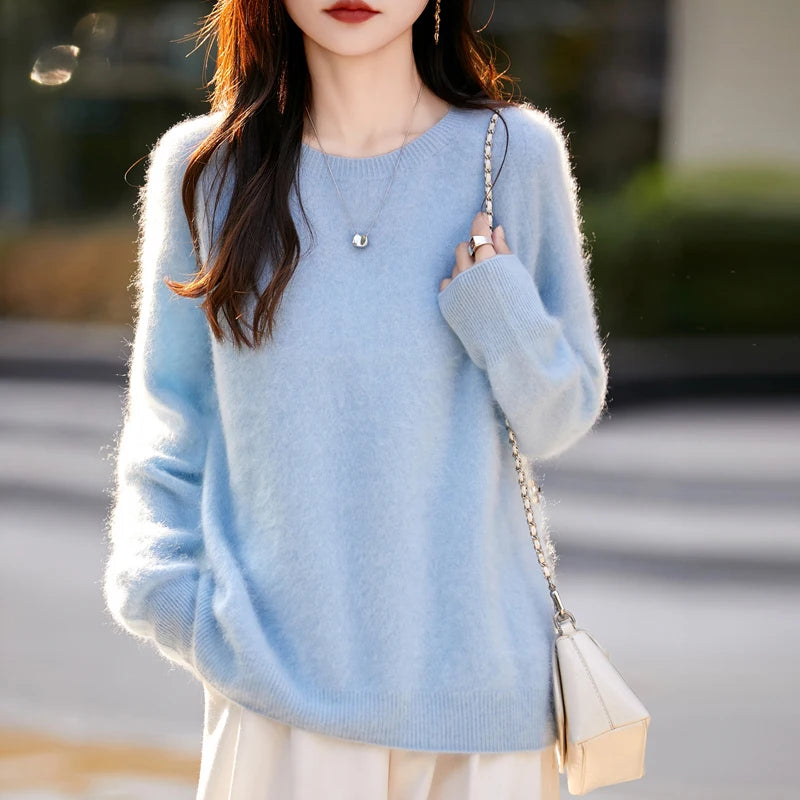 Elegant Pure Cashmere Round Neck Sweater