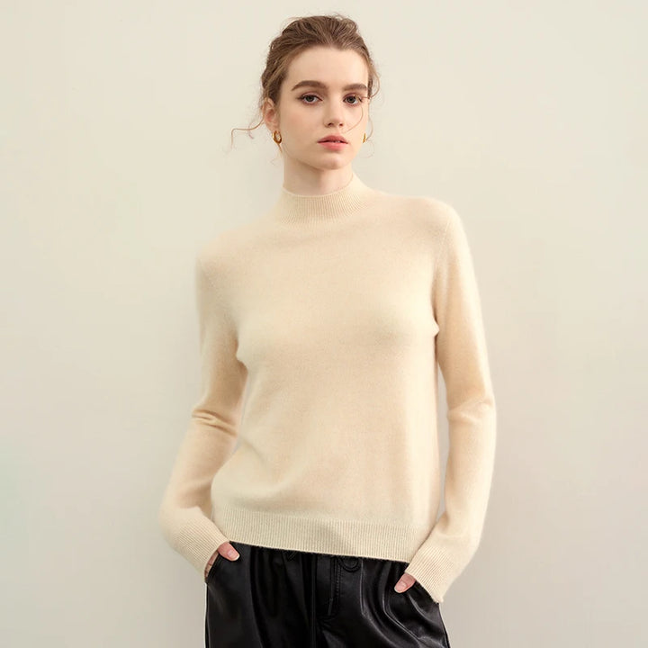 Elegant Pure Cashmere Semi High Neck Pullover