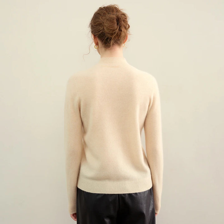 Elegant Pure Cashmere Semi High Neck Pullover