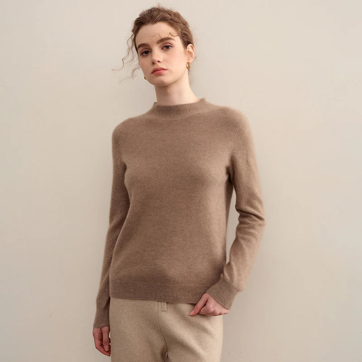 Elegant Pure Cashmere Semi High Neck Pullover
