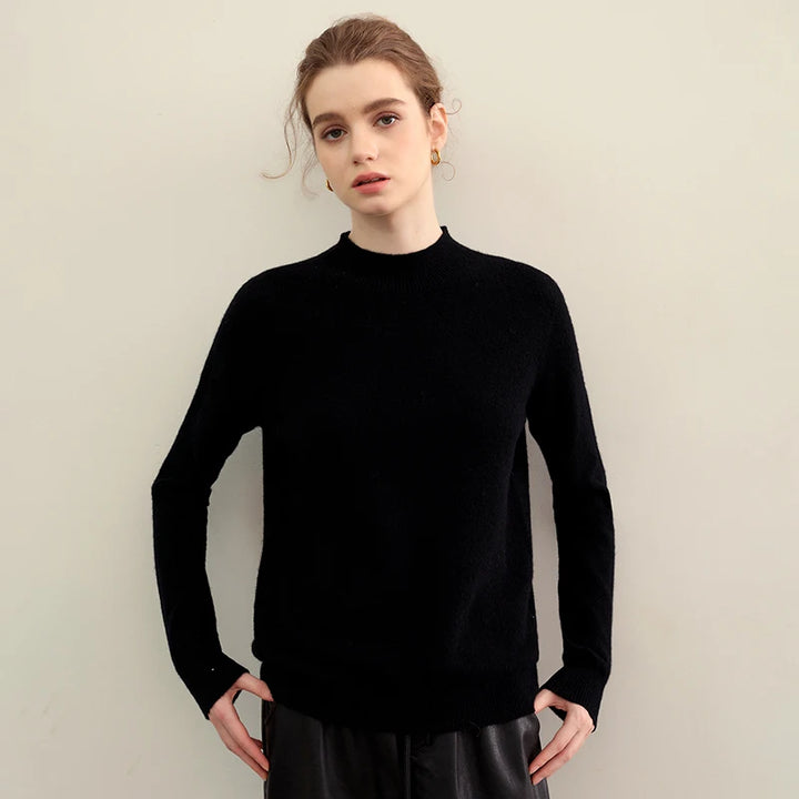 Elegant Pure Cashmere Semi High Neck Pullover