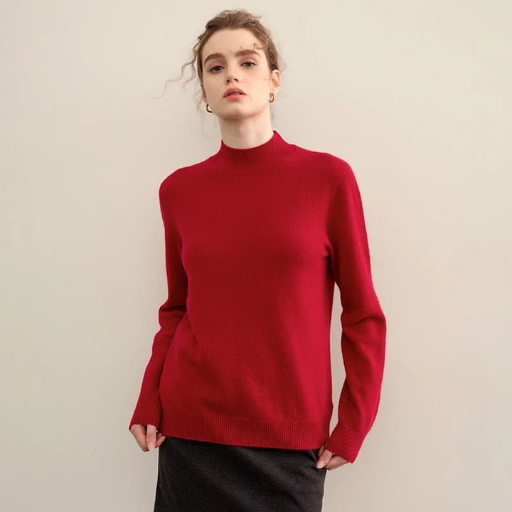 Elegant Pure Cashmere Semi High Neck Pullover
