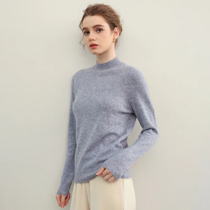 Elegant Pure Cashmere Semi High Neck Pullover