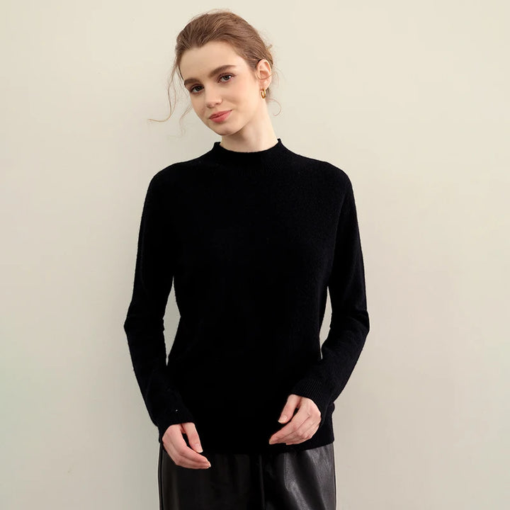 Elegant Pure Cashmere Semi High Neck Pullover
