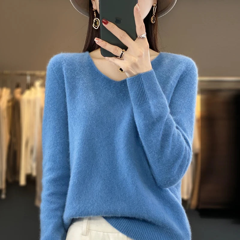 Elegant Pure Cashmere V-Neck Sweater