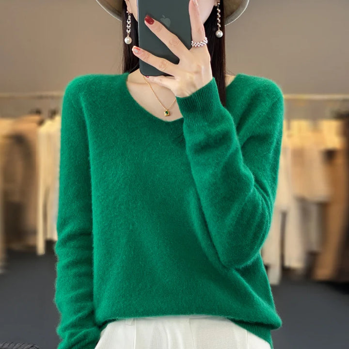 Elegant Pure Cashmere V-Neck Sweater