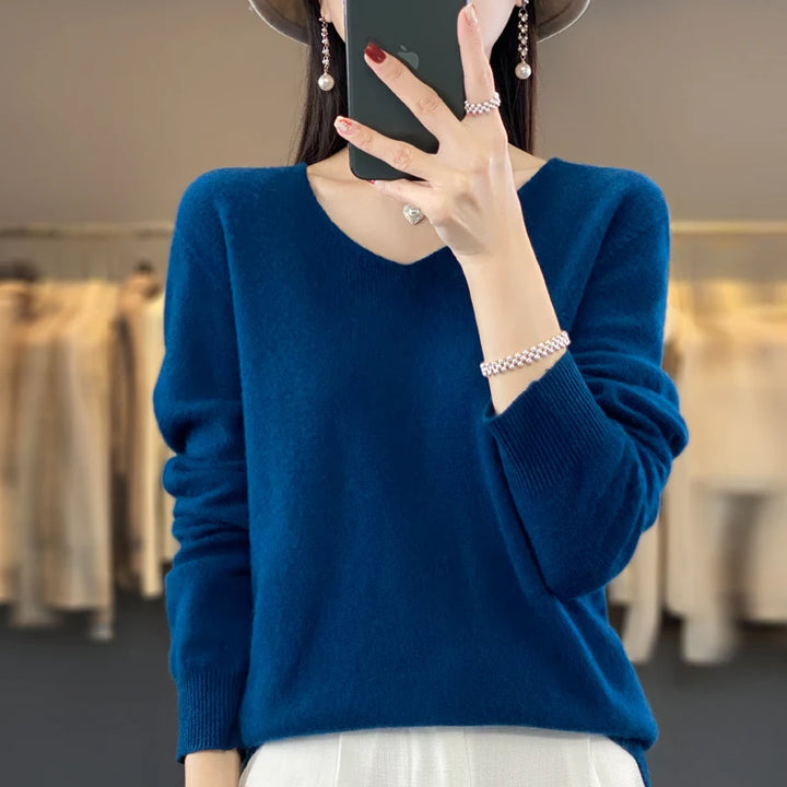 Elegant Pure Cashmere V-Neck Sweater