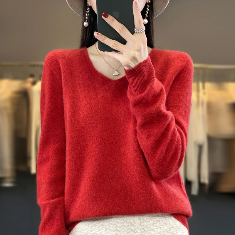 Elegant Pure Cashmere V-Neck Sweater