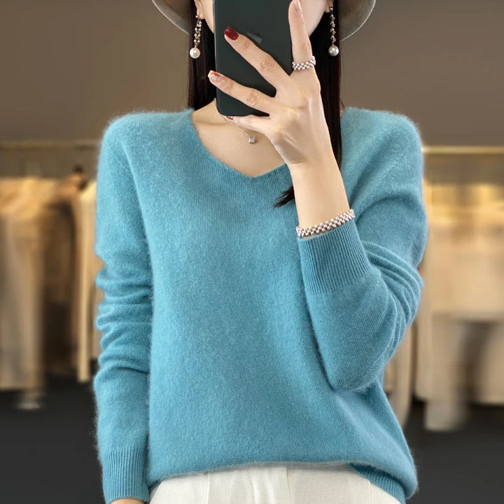 Elegant Pure Cashmere V-Neck Sweater