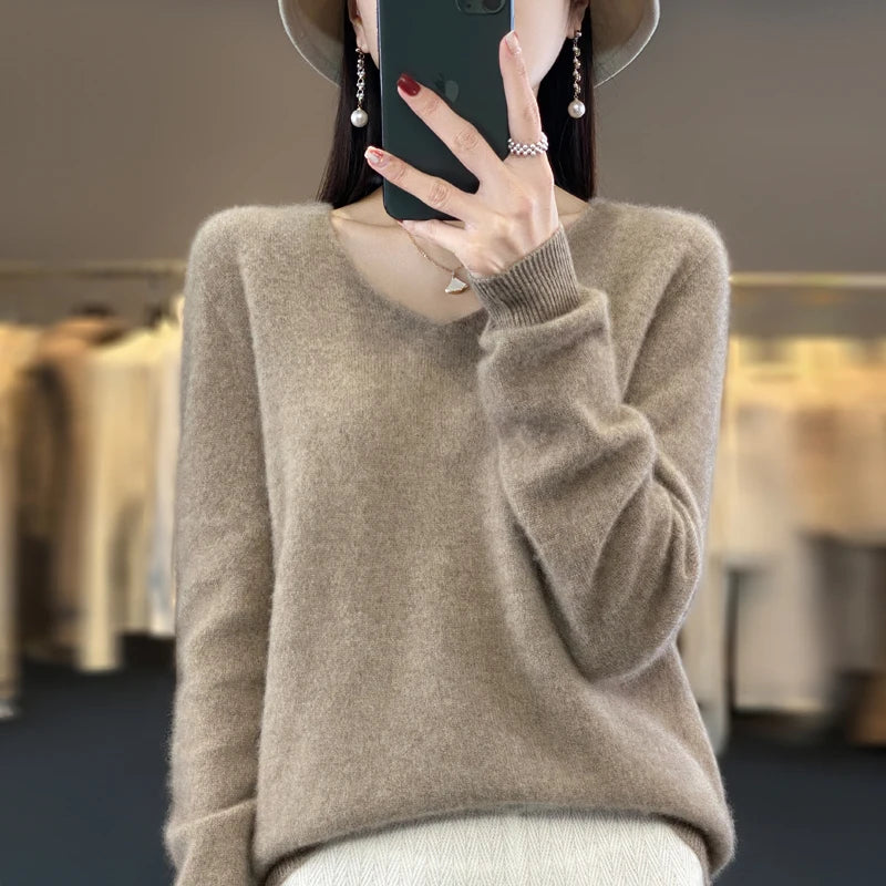 Elegant Pure Cashmere V-Neck Sweater