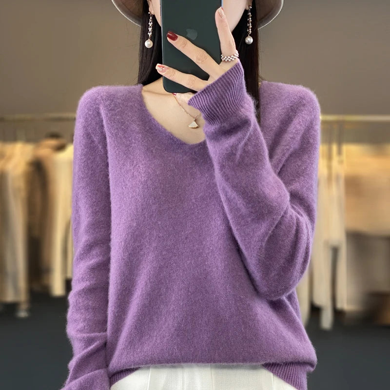 Elegant Pure Cashmere V-Neck Sweater