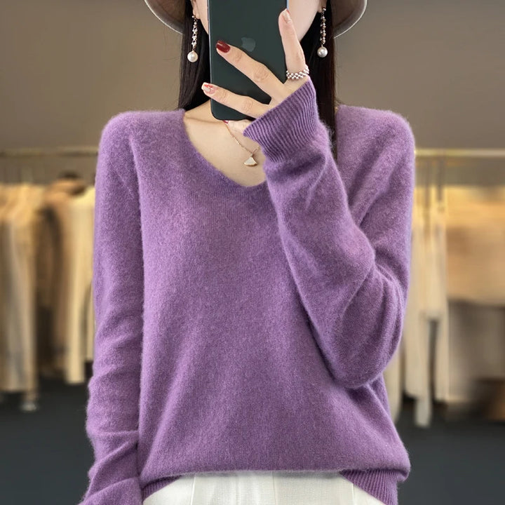 Elegant Pure Cashmere V-Neck Sweater