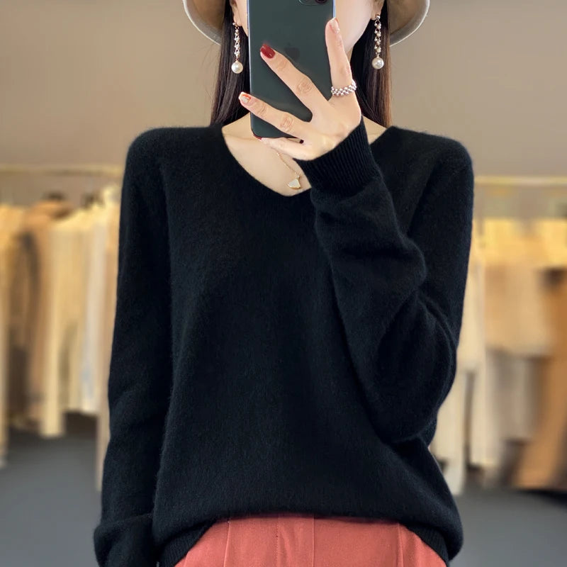 Elegant Pure Cashmere V-Neck Sweater