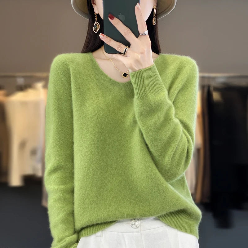 Elegant Pure Cashmere V-Neck Sweater