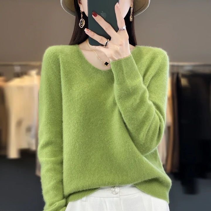 Elegant Pure Cashmere V-Neck Sweater