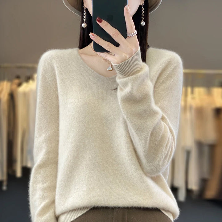 Elegant Pure Cashmere V-Neck Sweater