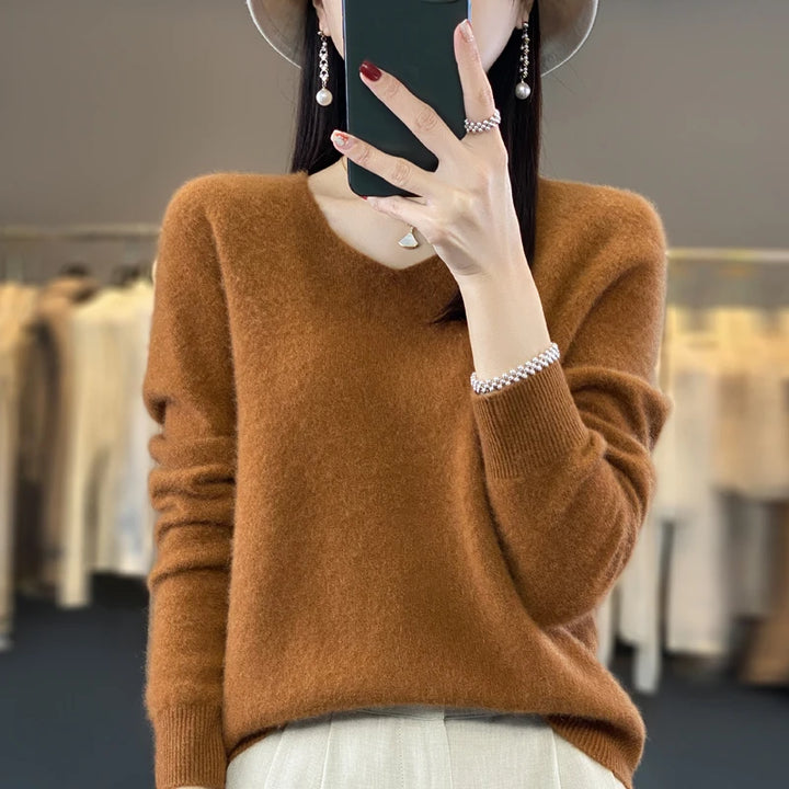 Elegant Pure Cashmere V-Neck Sweater