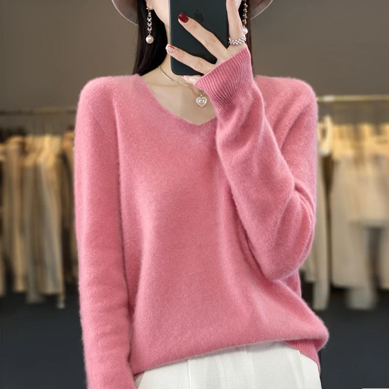 Elegant Pure Cashmere V-Neck Sweater