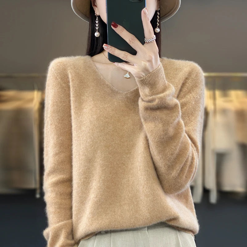 Elegant Pure Cashmere V-Neck Sweater