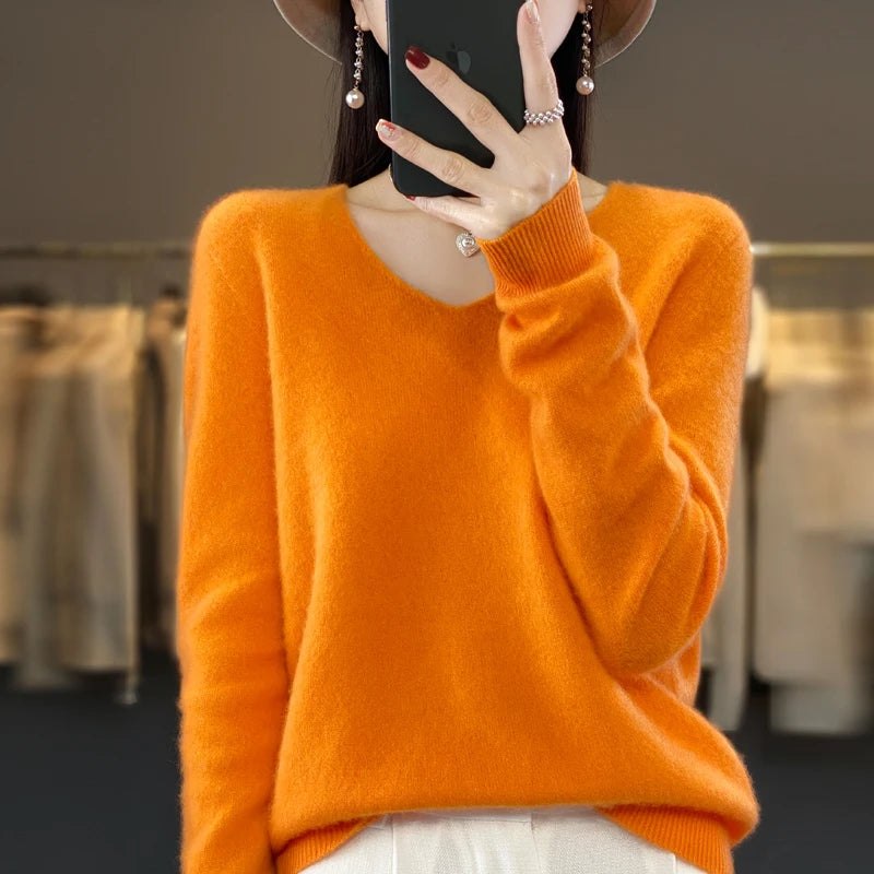 Elegant Pure Cashmere V-Neck Sweater