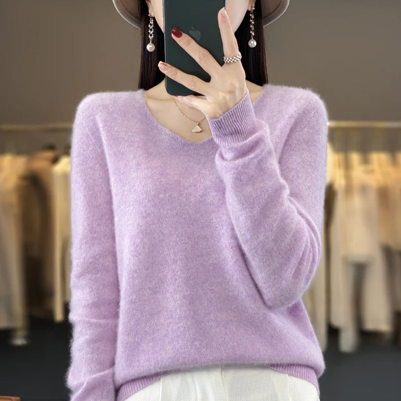 Elegant Pure Cashmere V-Neck Sweater