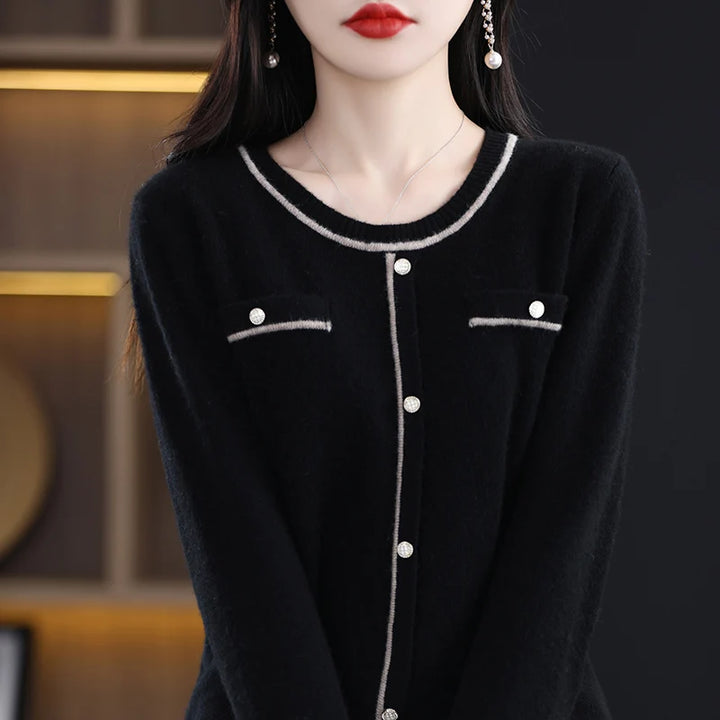 Elegant Red Wool Knit Cardigan Sweater