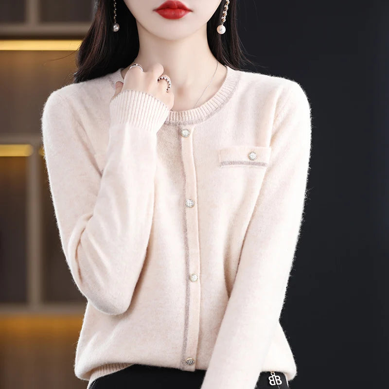 Elegant Red Wool Knit Cardigan Sweater