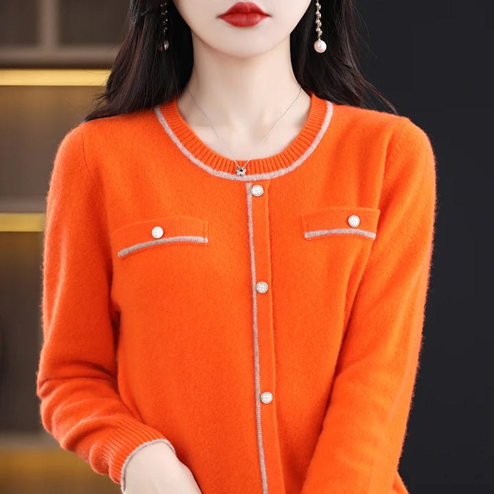 Elegant Red Wool Knit Cardigan Sweater