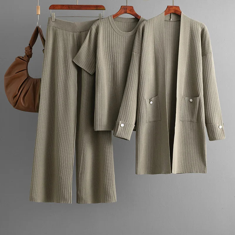  Elegant Ribbed Knit Cardigan Lounge Set