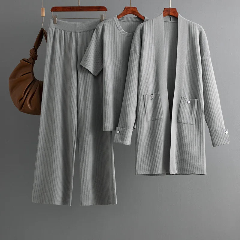  Elegant Ribbed Knit Cardigan Lounge Set