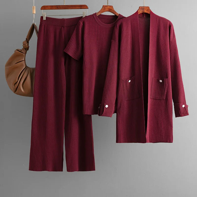  Elegant Ribbed Knit Cardigan Lounge Set