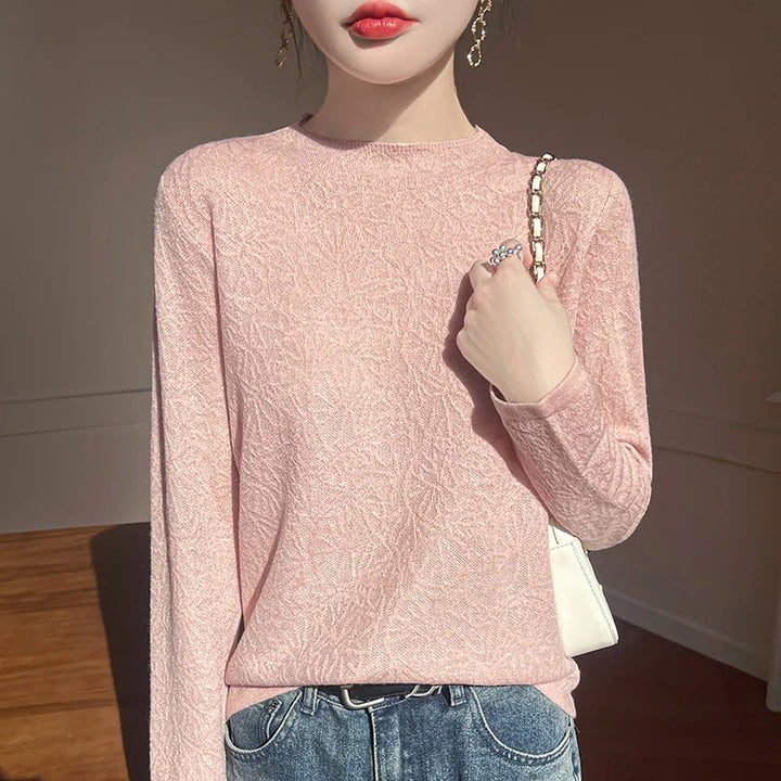 Elegant Textured Jacquard Knit Pullover Sweater