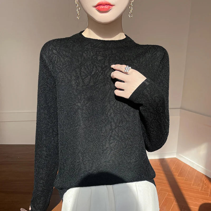 Elegant Textured Jacquard Knit Pullover Sweater