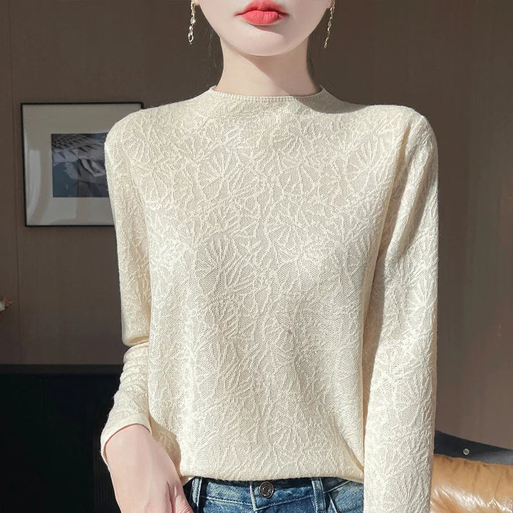 Elegant Textured Jacquard Knit Pullover Sweater