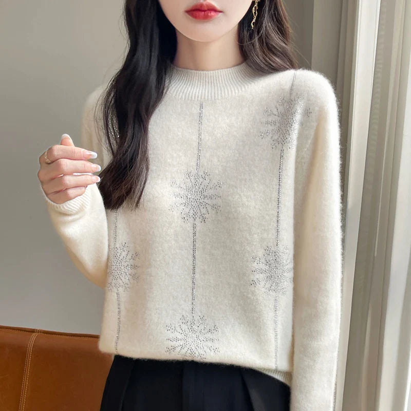 Embellished Snowflake Mock Neck Sweater