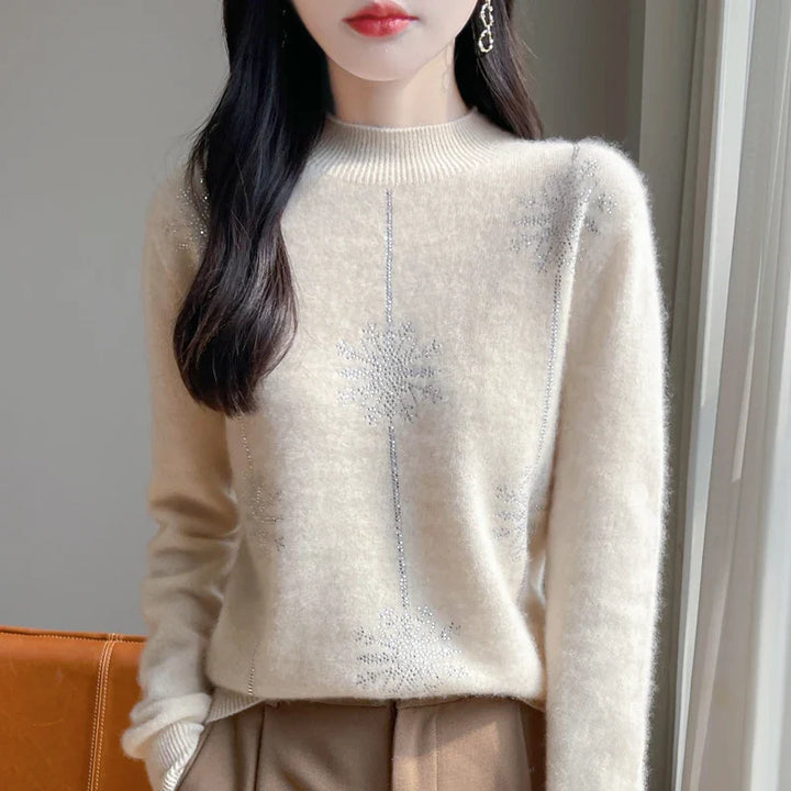 Embellished Snowflake Mock Neck Sweater