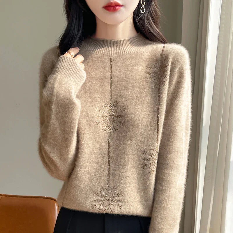 Embellished Snowflake Mock Neck Sweater