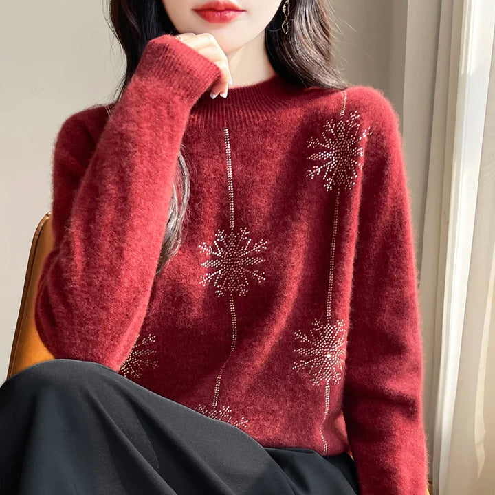 Embellished Snowflake Mock Neck Sweater