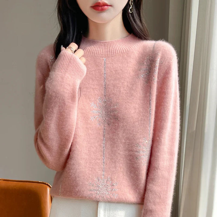 Embellished Snowflake Mock Neck Sweater