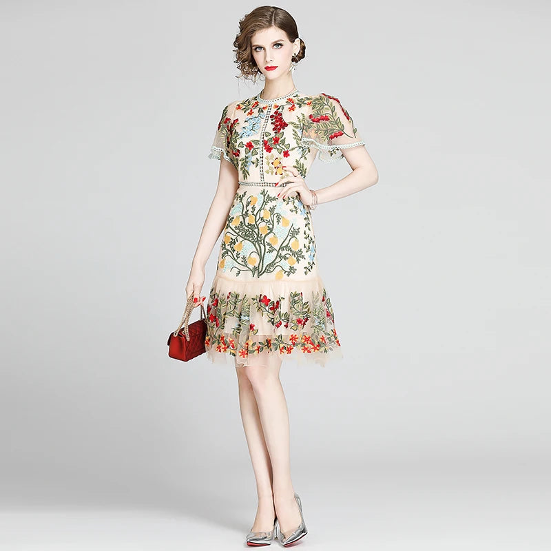Embroidered Floral Tulle Mini Dress