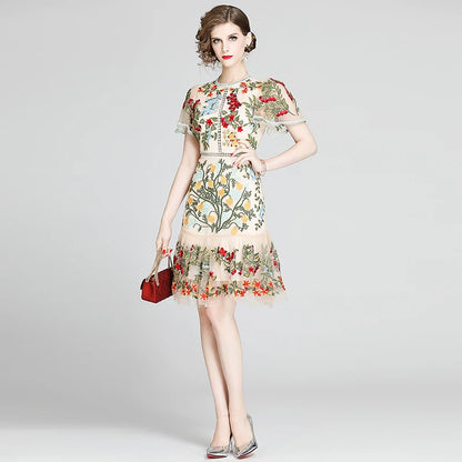 Embroidered Floral Tulle Mini Dress