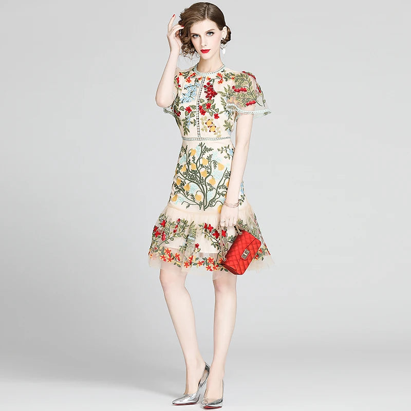 Embroidered Floral Tulle Mini Dress