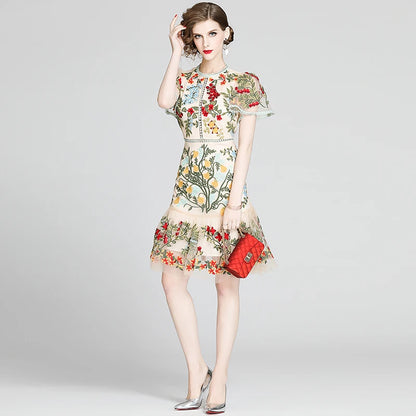 Embroidered Floral Tulle Mini Dress