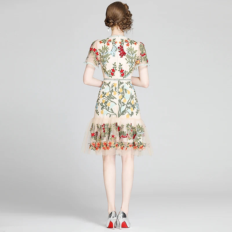 Embroidered Floral Tulle Mini Dress