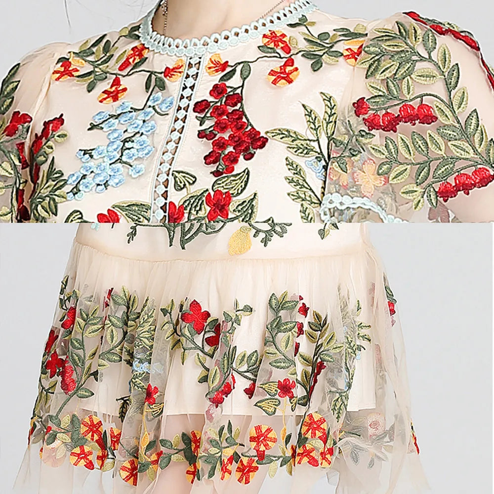 Embroidered Floral Tulle Mini Dress