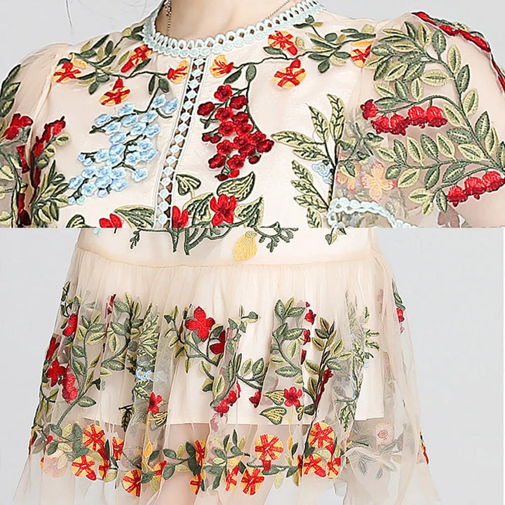 Embroidered Floral Tulle Mini Dress