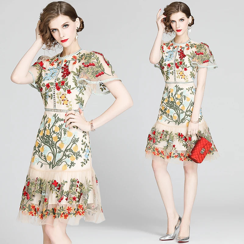 Embroidered Floral Tulle Mini Dress