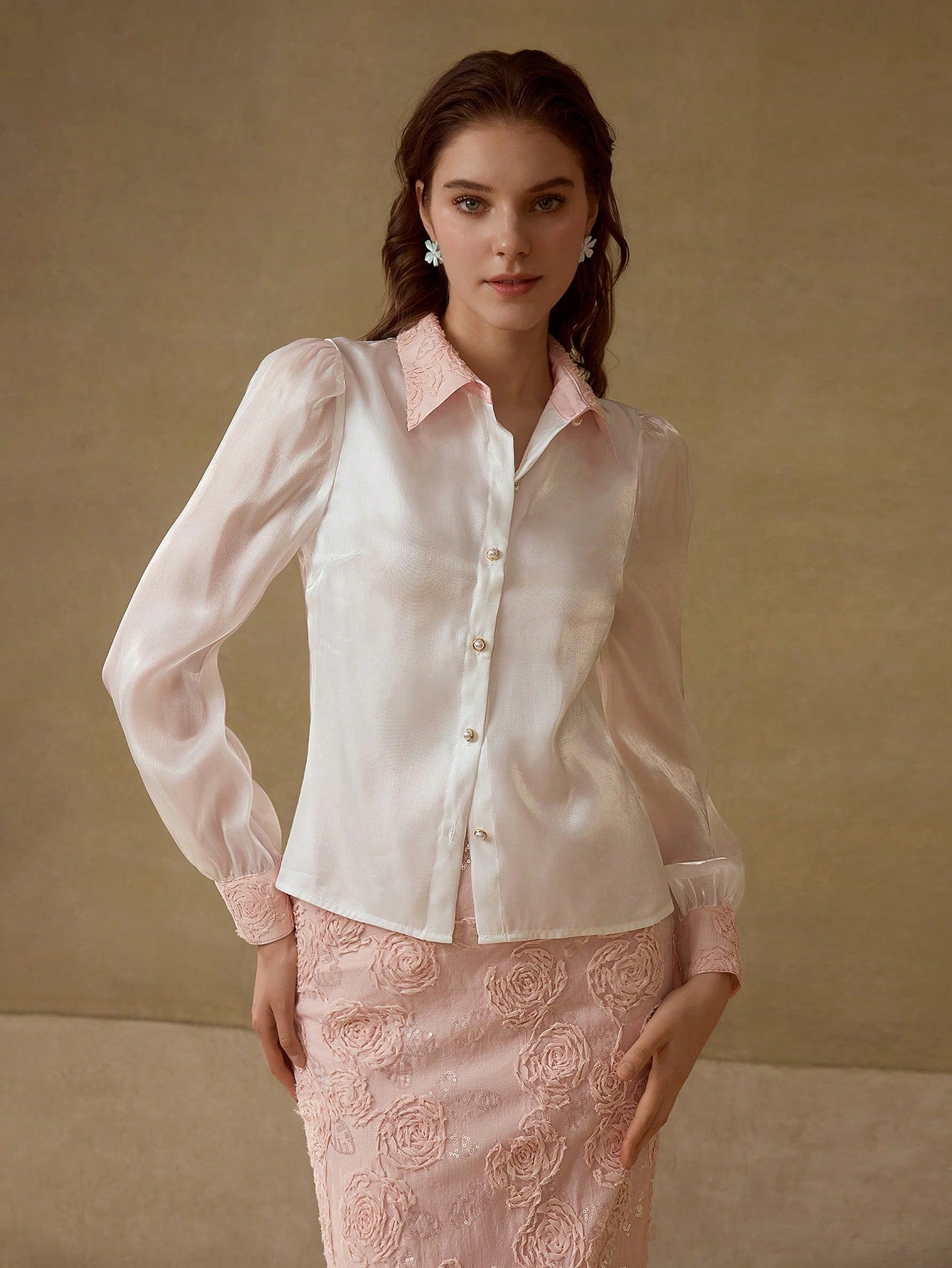 Embroidered Lace Skirt & Blouse Set