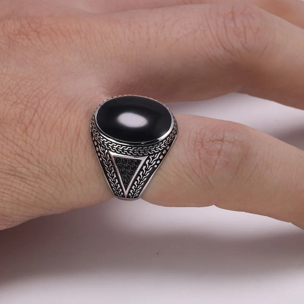  Engraved Sterling Silver Agate Ring